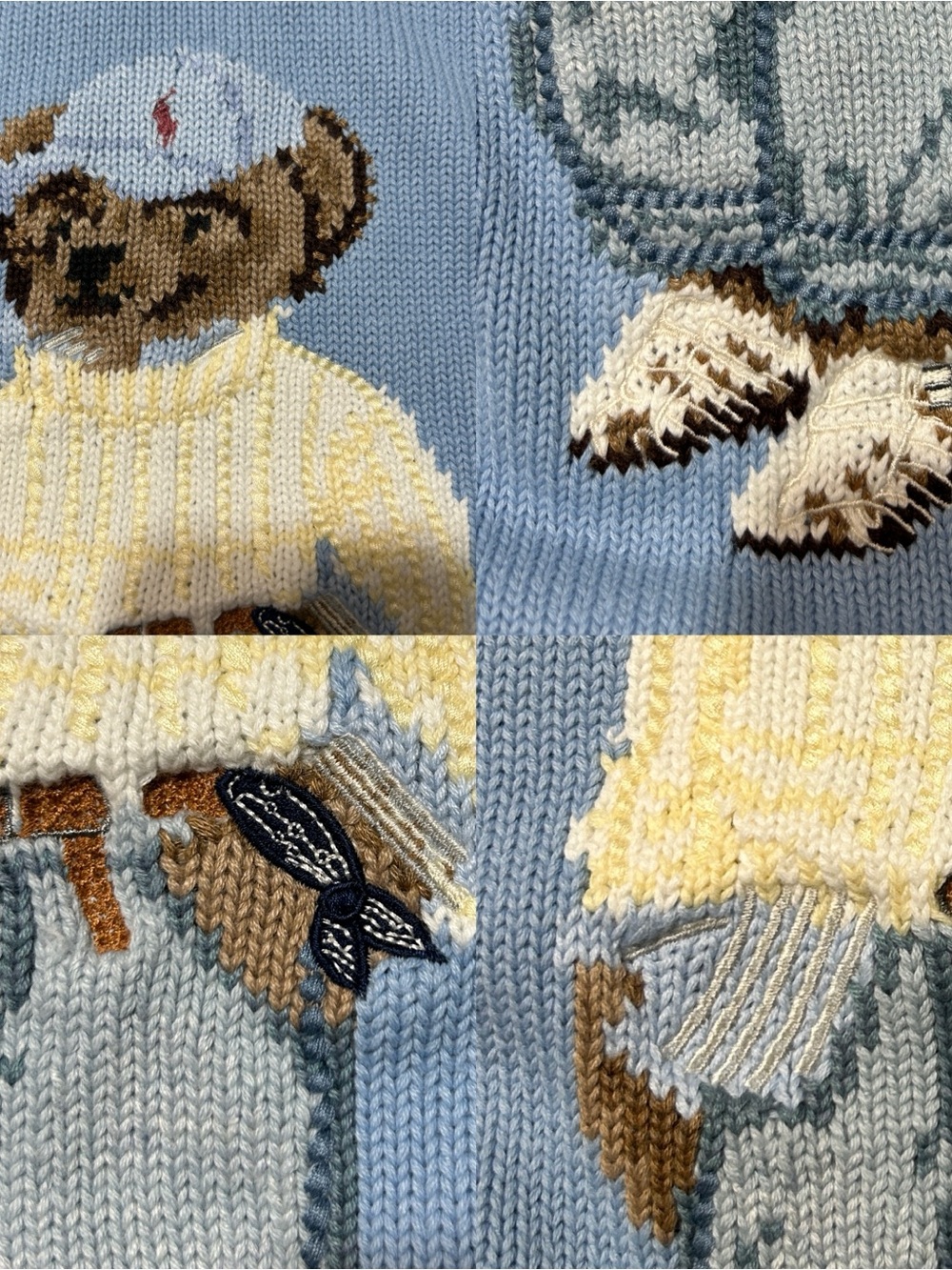 Polo by Ralph Lauren women’s cotton Light Blue Bear Intarsia Crewneck Sweater L - Picture 4 of 16